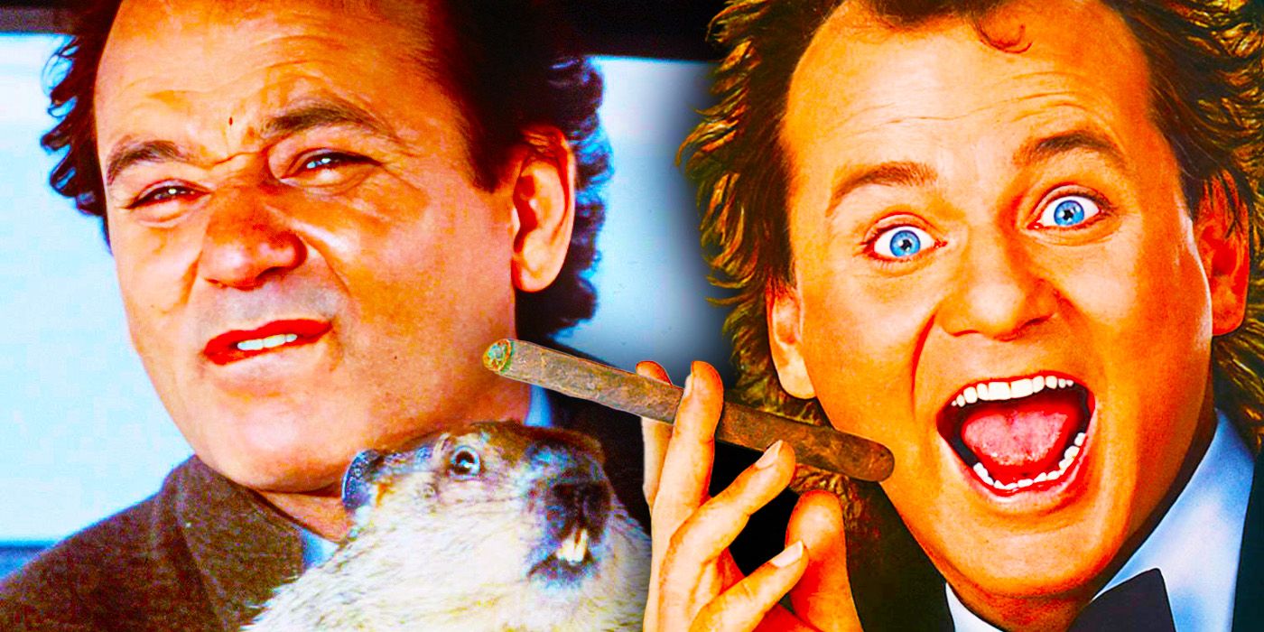 Bill Murray as Phil Connors in Groundhog Day and as Frank Cross in Scrooged.