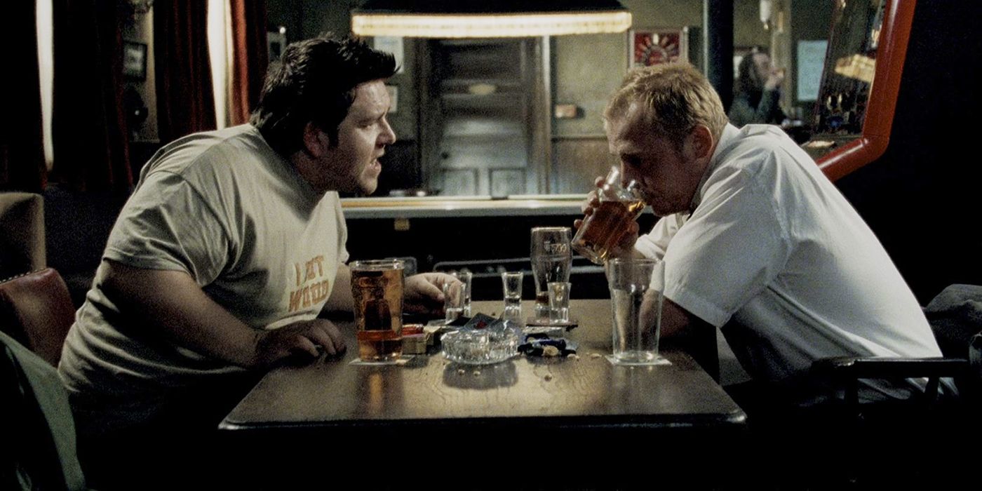 Shaun of the Dead Ed talking to a sad Shaun drinking a beer