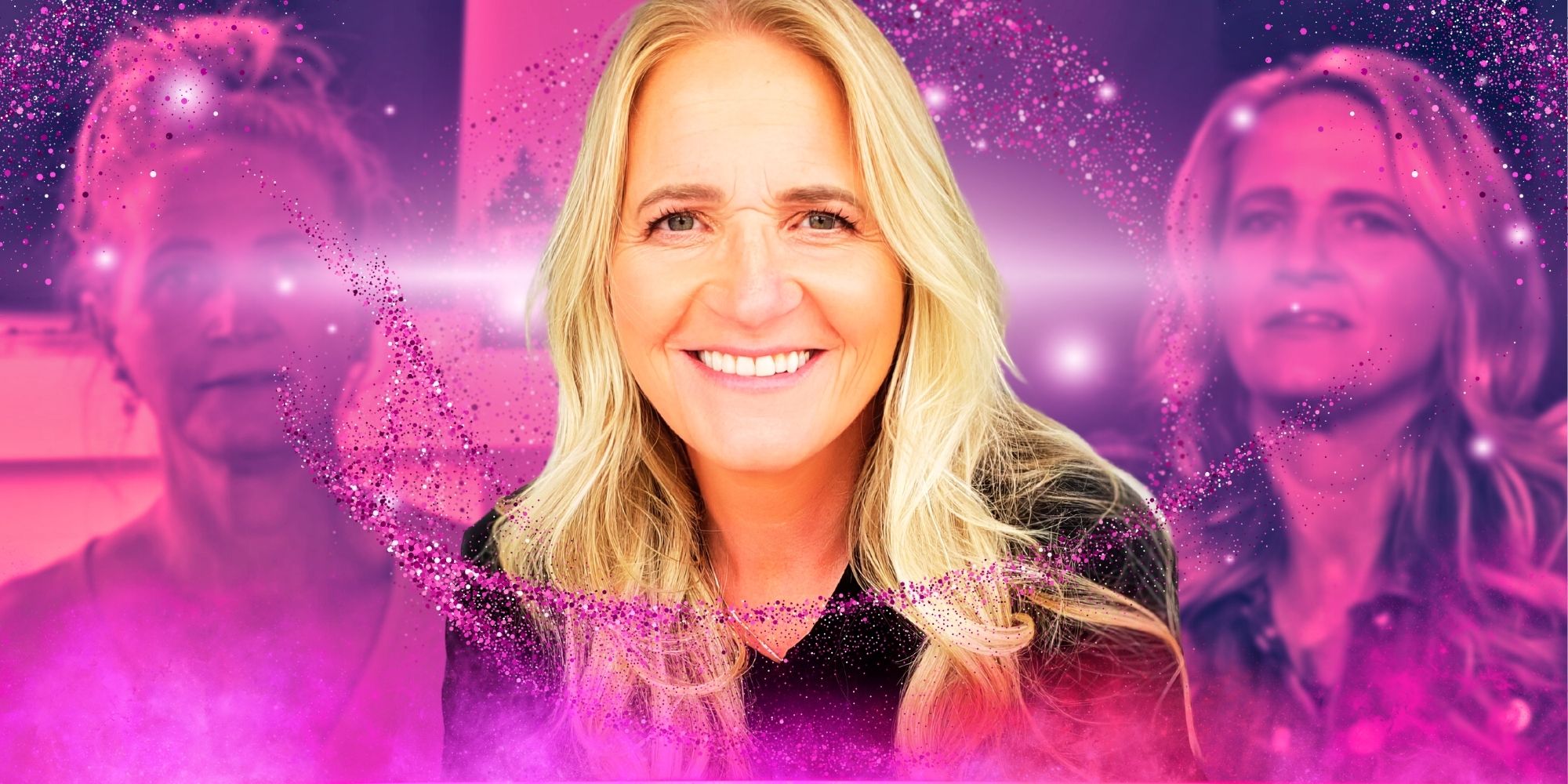 Montage Of Sister Wives Christine Brown hot pink background