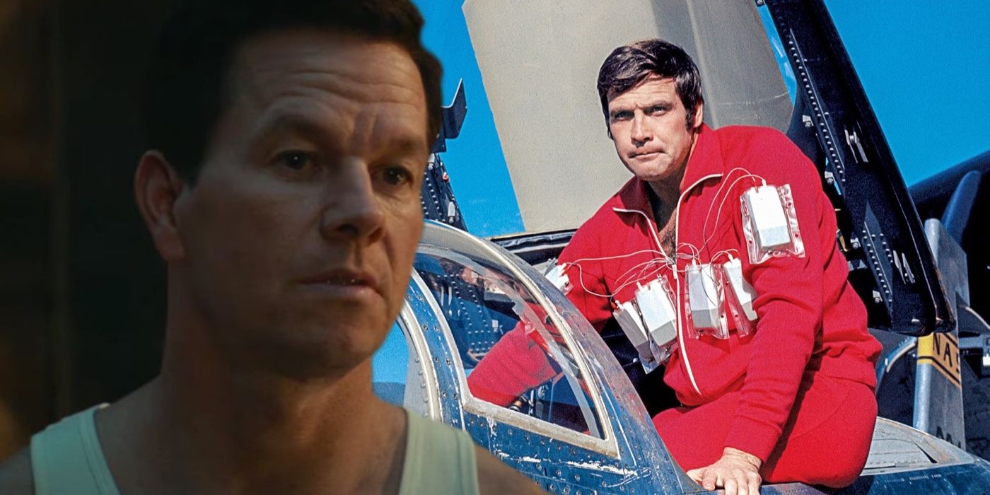A composite image of Lee Majors and Mark Wahlberg in The Six Million Dollar Man