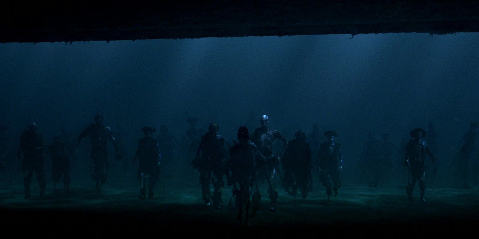 Skeletons walking underwater in POTC Curse of the Black Pearl