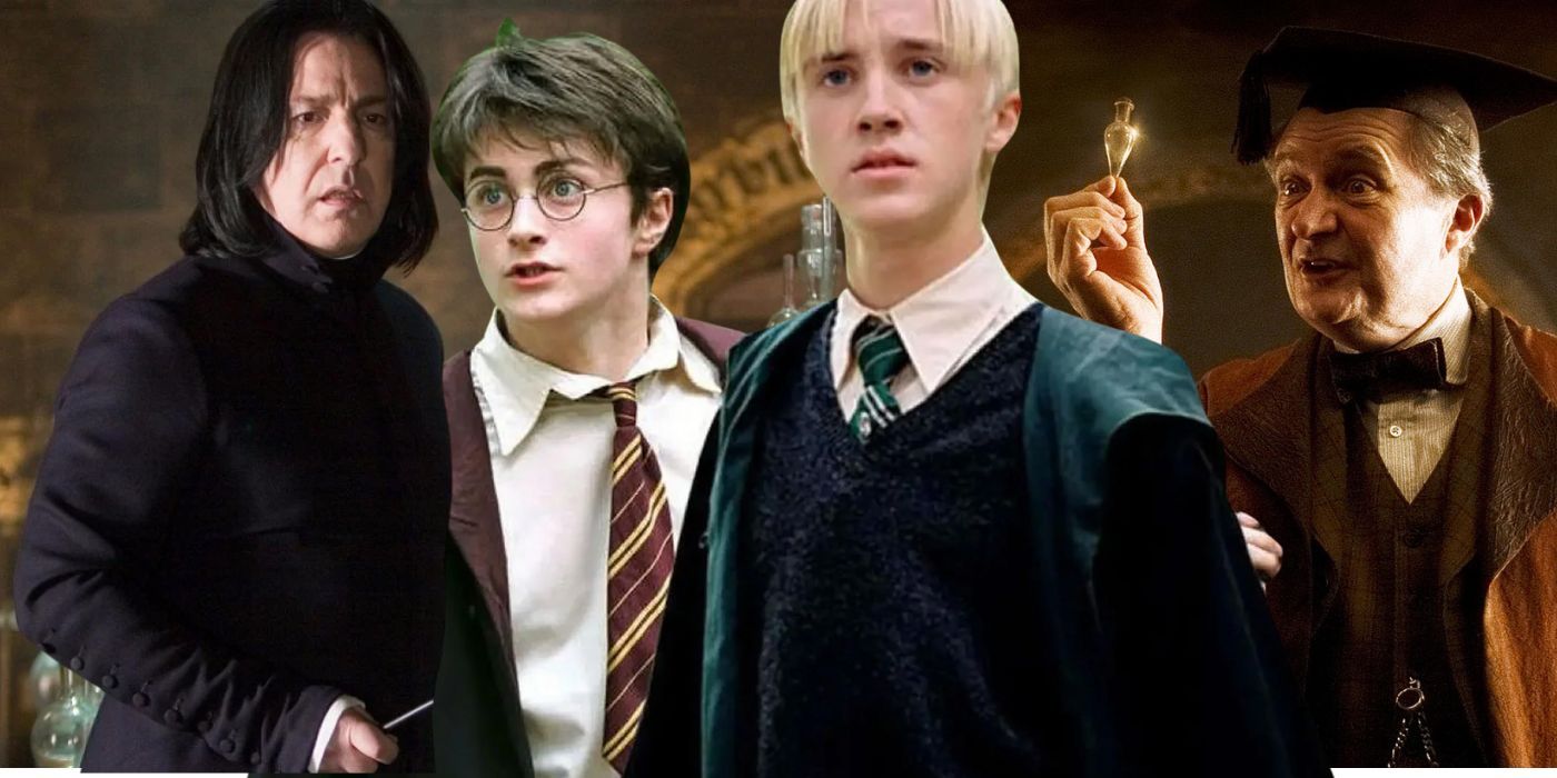 Snape, Draco, and Slughorn in Harry Potter.