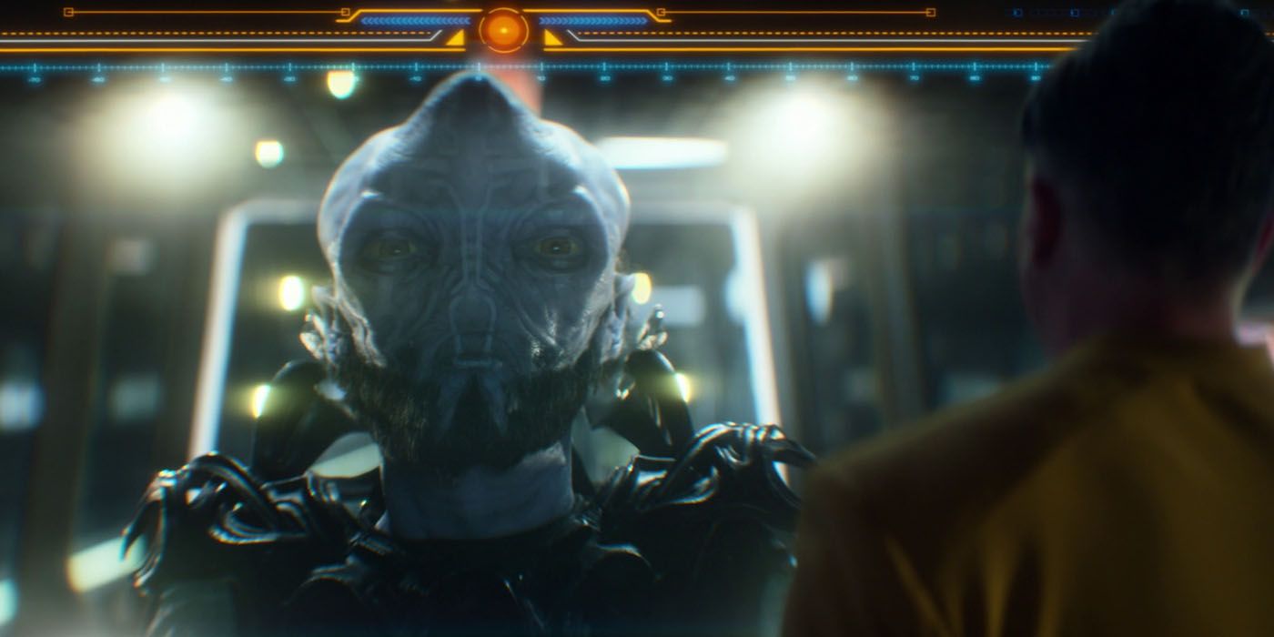 The Shepherd on the Enterprise viewscreen, Pike speaking to him