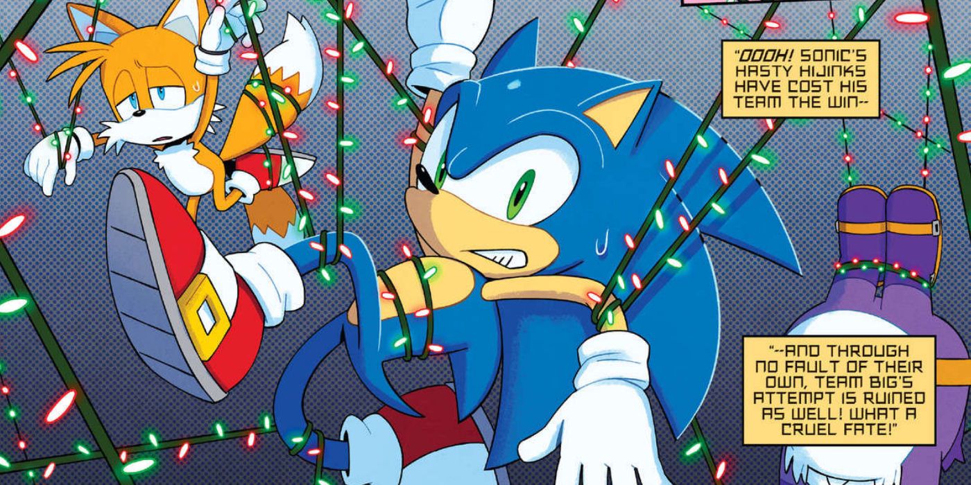 Sonic and Tails get tangled up in Christmas lights in Winter Jam