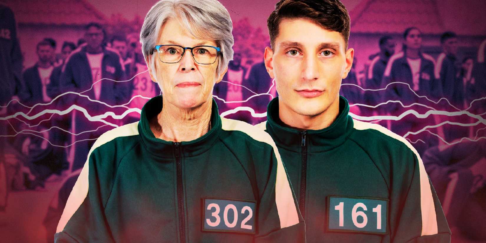 Squid Game The Challenge’s LeAnn Wilcox Plutnicki & Lorenzo Nobilio montage with other cast members in the background