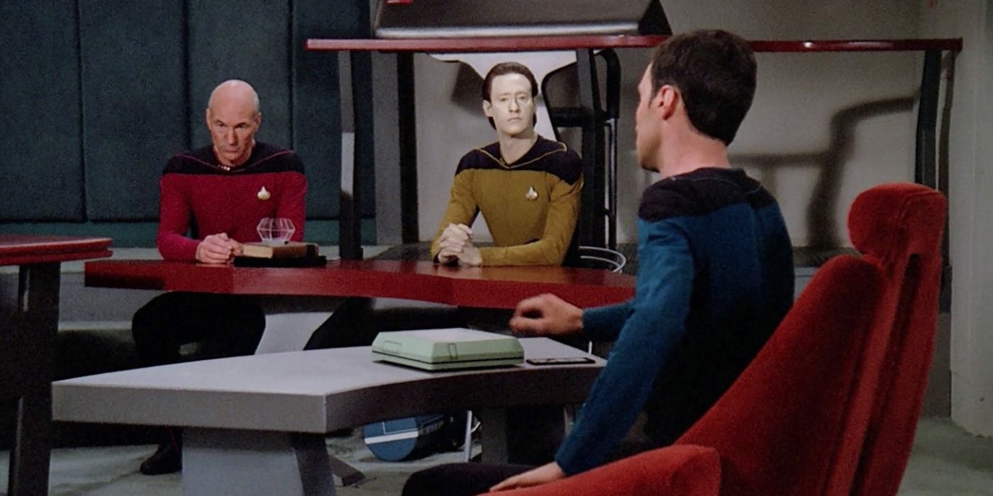 Star Trek TNG Medida de um Homem Capitão Picard Julgamento de dados Maddox