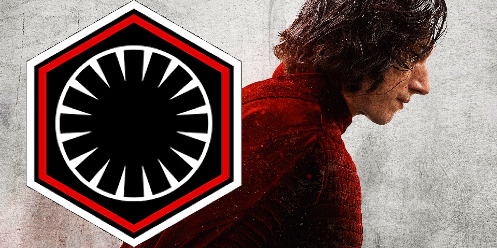Kylo Ren from Star Wars: The Last Jedi next to the symbol for the First Order symbol