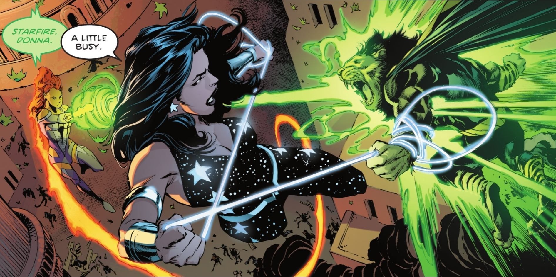 Starfire and Donna Troy Fighting a Lion Black Adam DC
