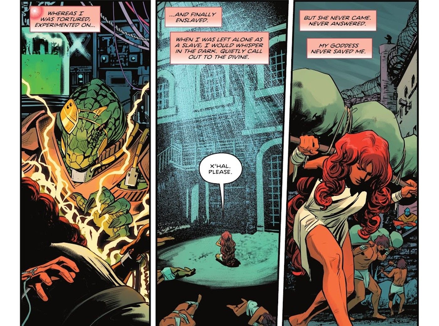 Comic book panels: Starfire enslaved before joining the Titans