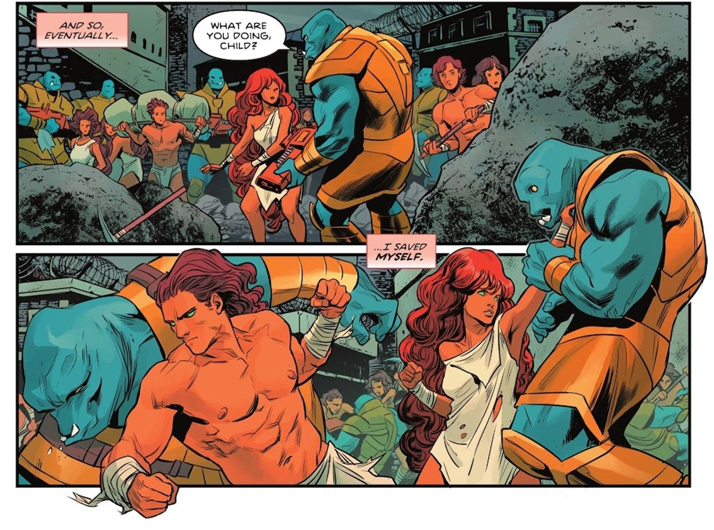 Comic book panels: Starfire saves herself before joining the Titans