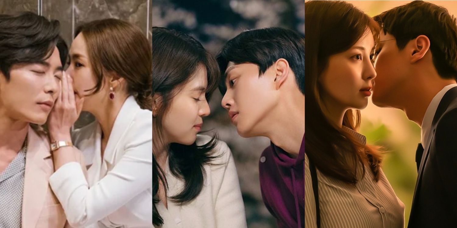 Side by side images feature the romantic pairings from each of the steam Korean dramas Her Private Life, Nevertheless, and Love and Leashes
