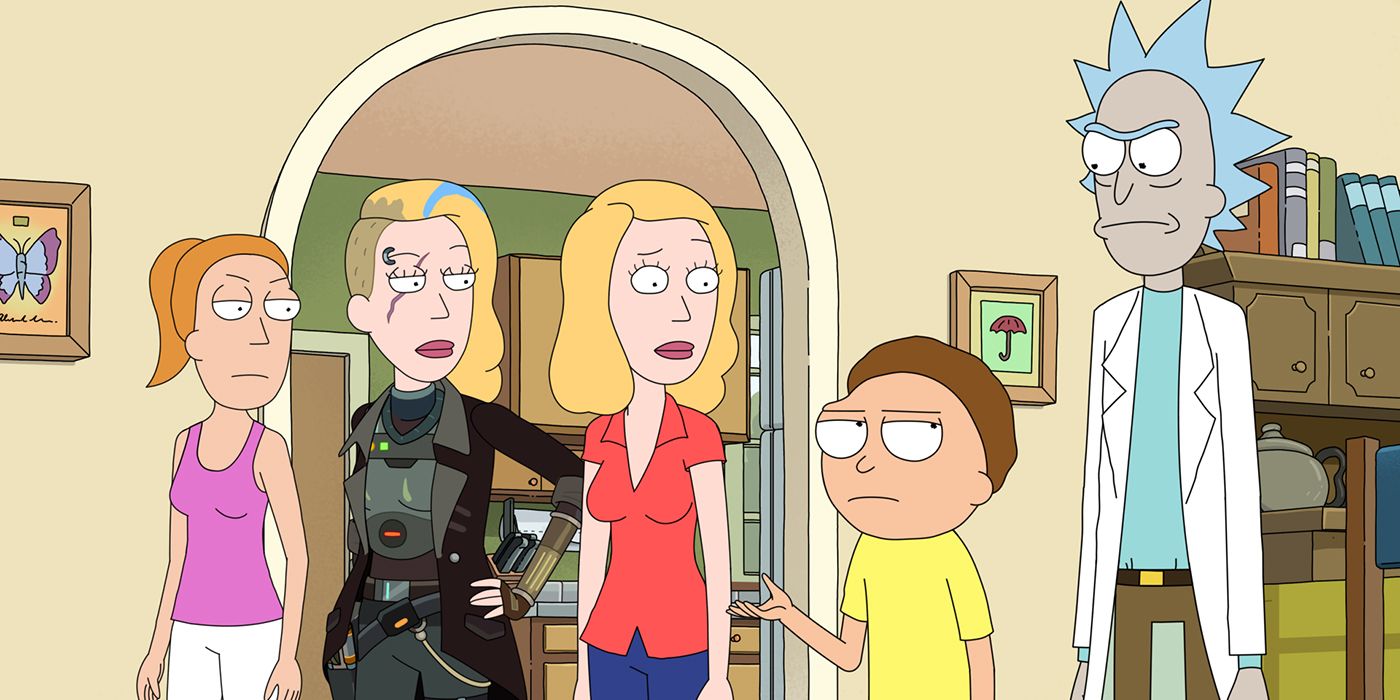 Summer, Space Beth, Beth, Morty and Rick in Rick and Morty season 7