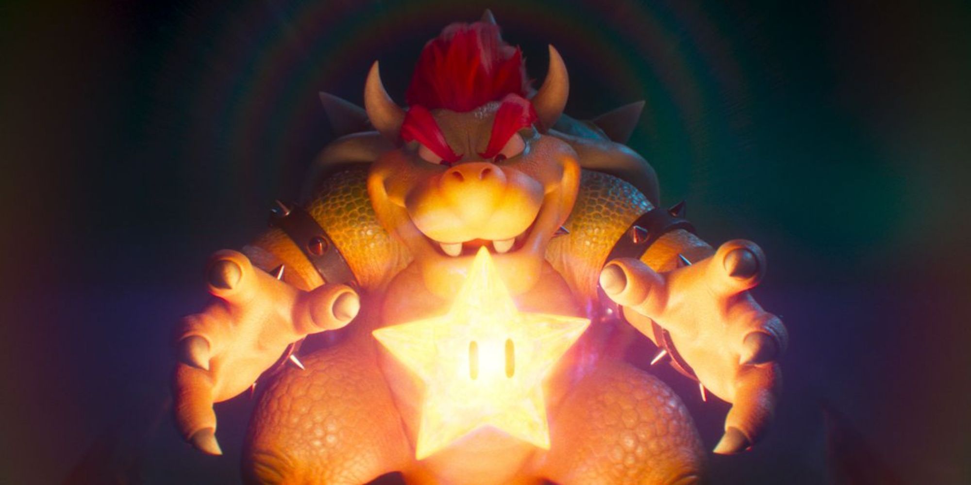 Bowser (Jack Black) about to claim the star standing menacingly in The Super Mario Bros. Movie