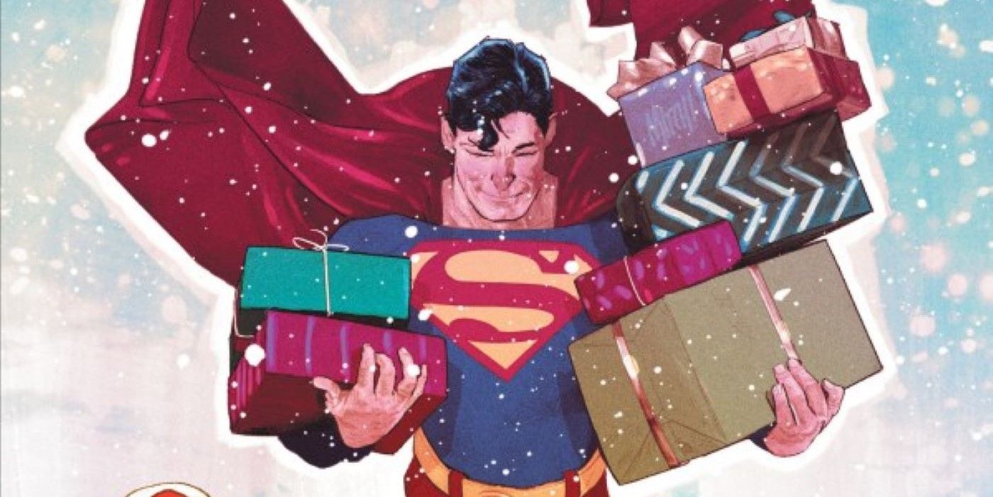 Superman holding gifts featured on Dc's 'Twas the Mite Before Christmas #1 Variant Cover