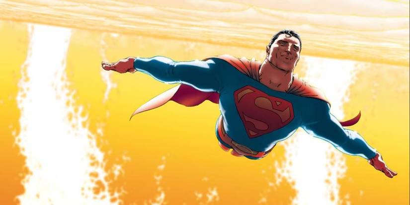 Comic book art: Superman flies past the sun in All-Star Superman.