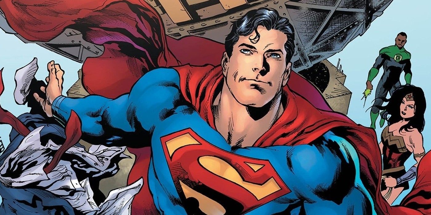 Superman vola davanti a Wonder Woman e Lanterna Verde in un fumetto DC Comics