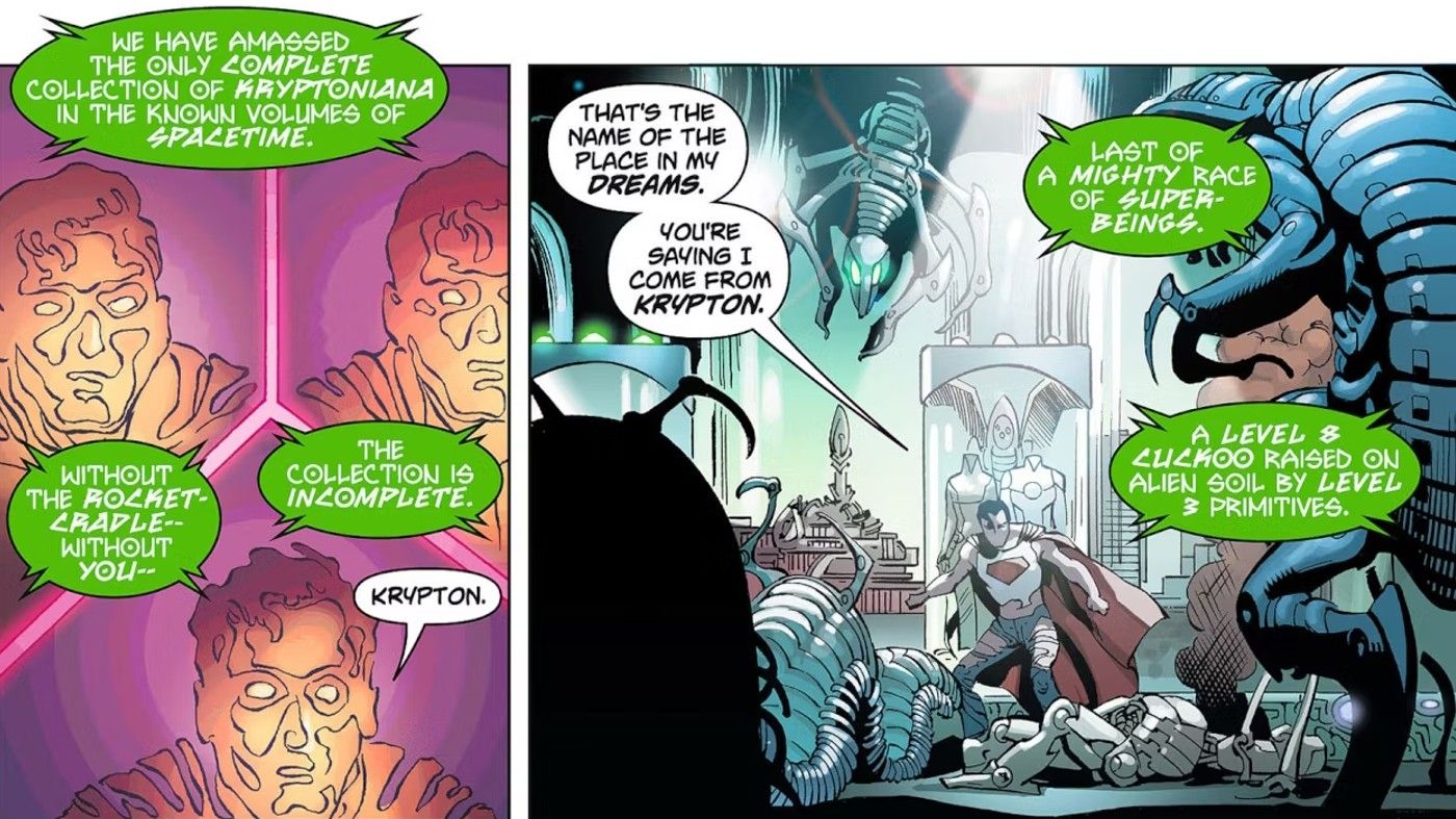 Comic book panels: Superman Learns that He Comes from Krypton