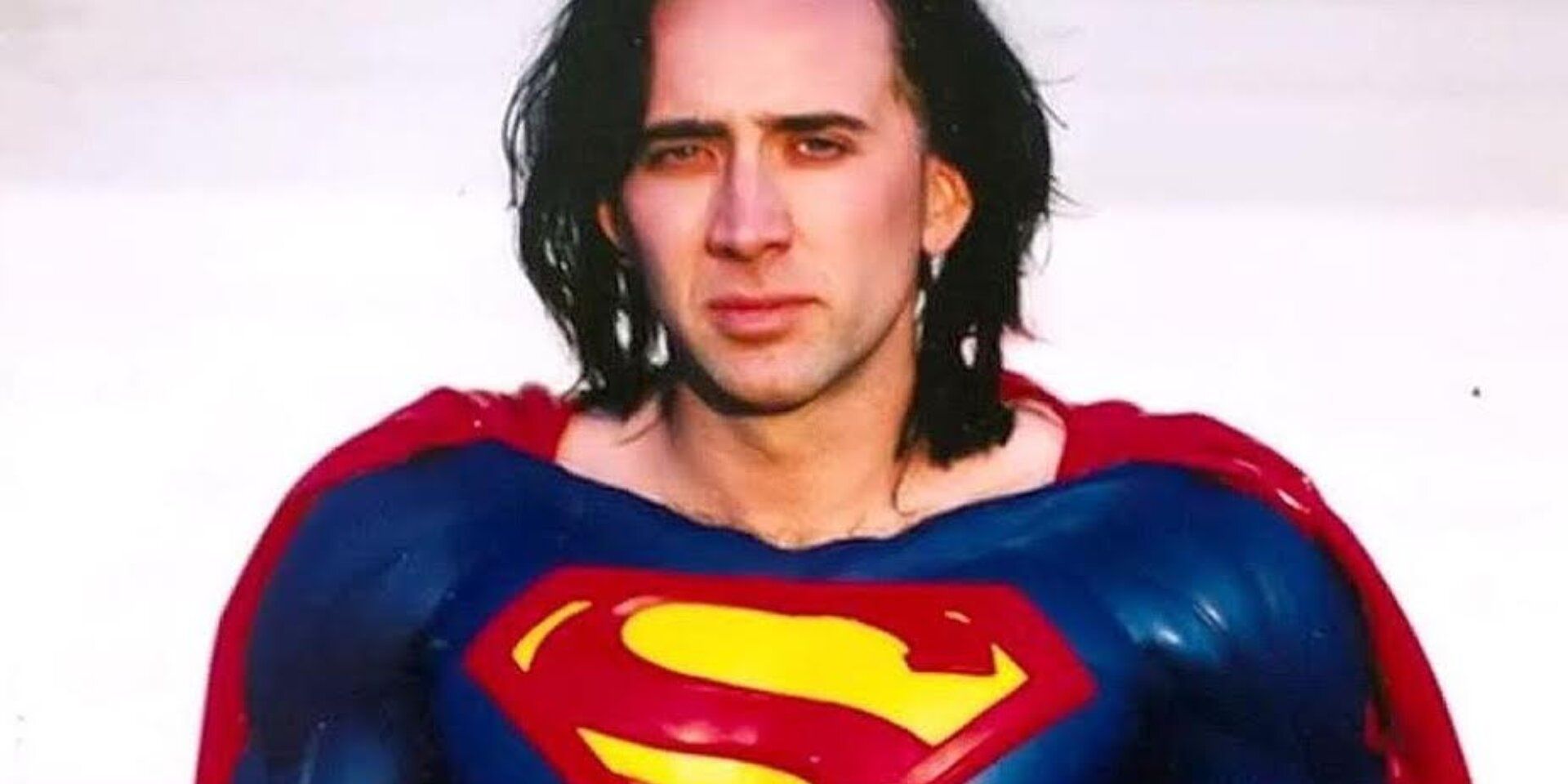 Nicolas Cage as Superman in a Superman Lives costume test photo.