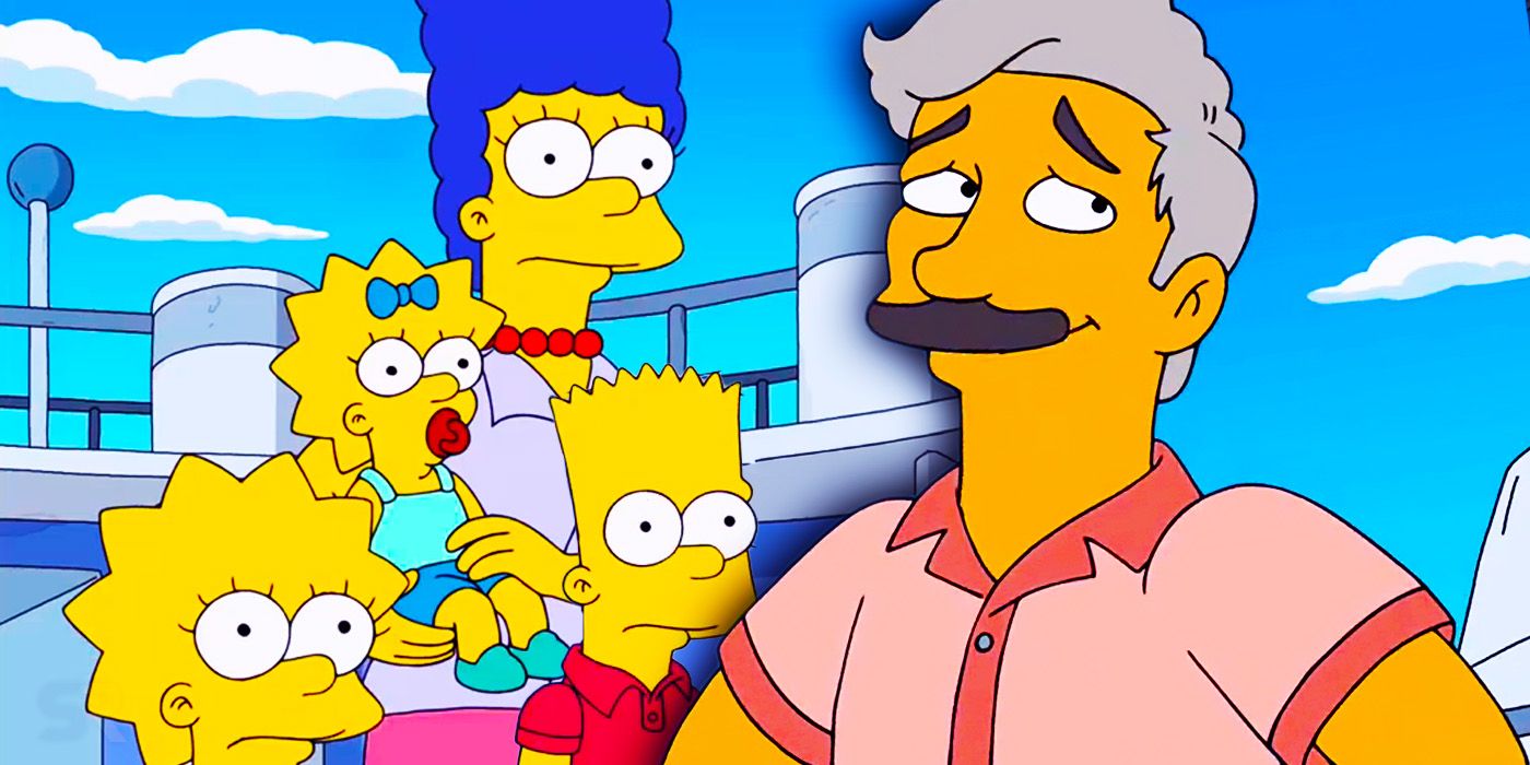 Lisa, Maggie, Marge, and Bart next to Taika Waititi in The Simpsons season 25