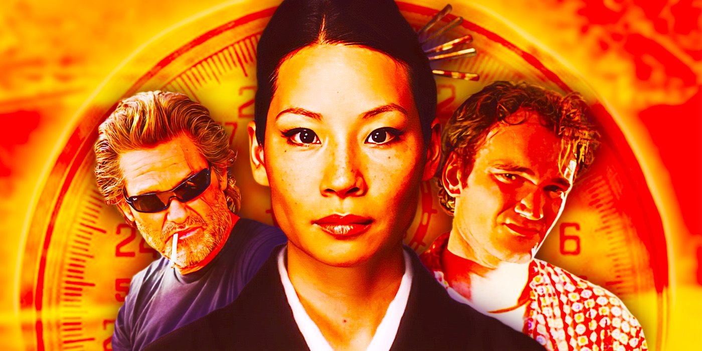 Composite image of Kurt Russell from Death Proof, Lucy Liu from Kill Bill Vol. 1 and Quentin Tarantino from Pulp Fiction