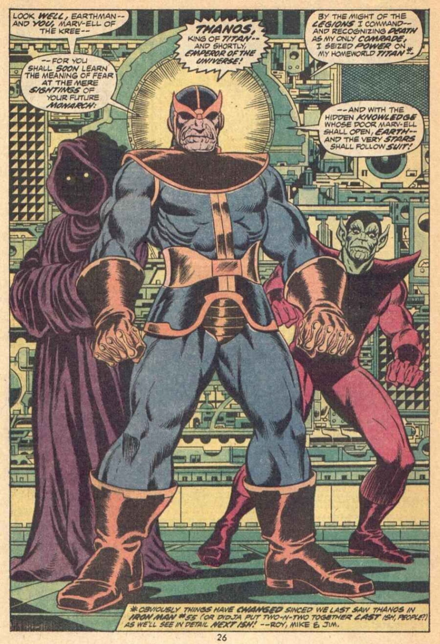 Thanos' first in-person appearance in Marvel Comics.