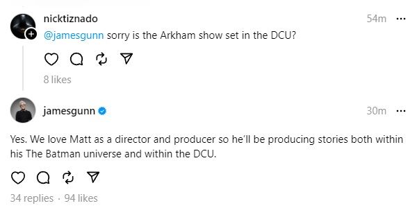Джеймс Ганн подтверждает, что Мэтт Ривз работает над проектами DCU, а также над вселенной Бэтмена