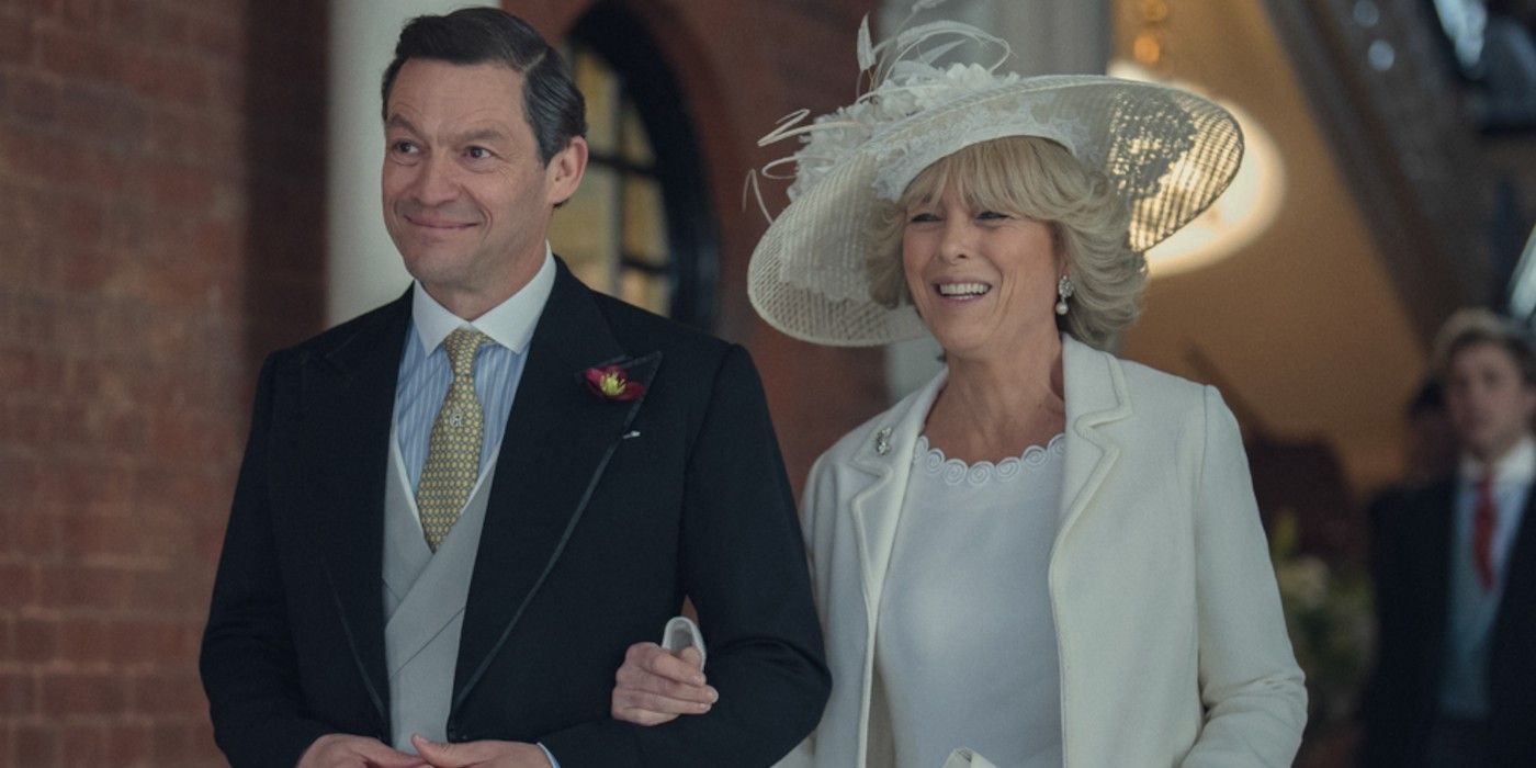 Dominic West as Prince Charles and Olivia Williams as Camilla Parker Bowles in The Crown season 6