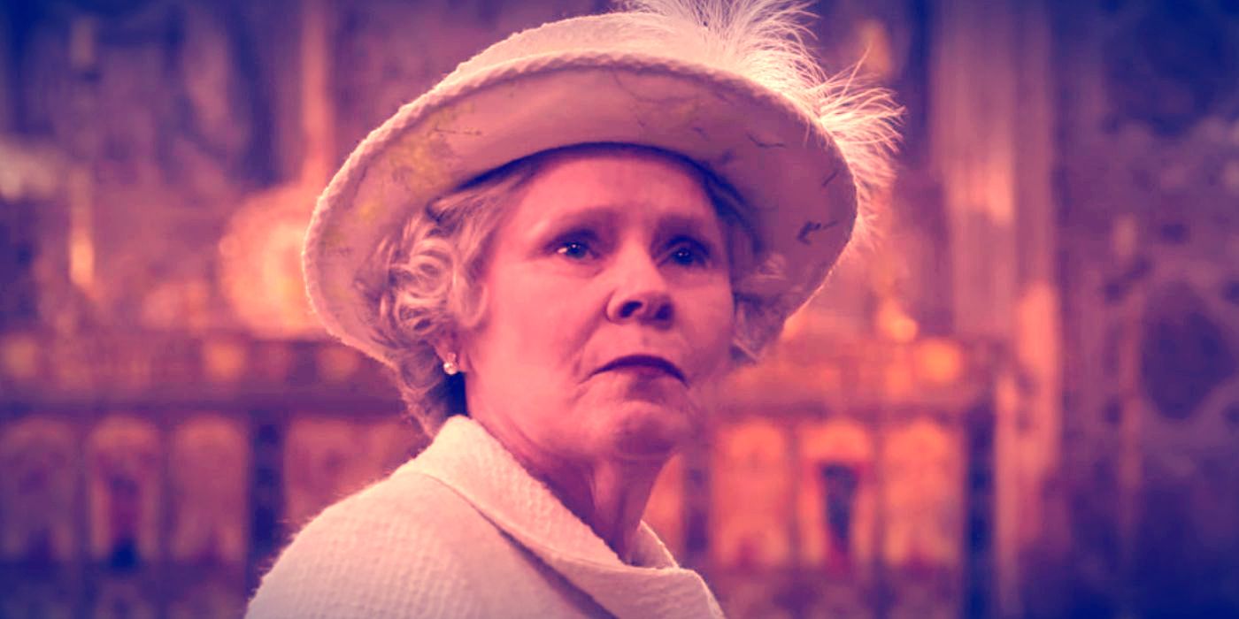 Imelda Staunton as Queen Elizabeth in The Crown finale looking up