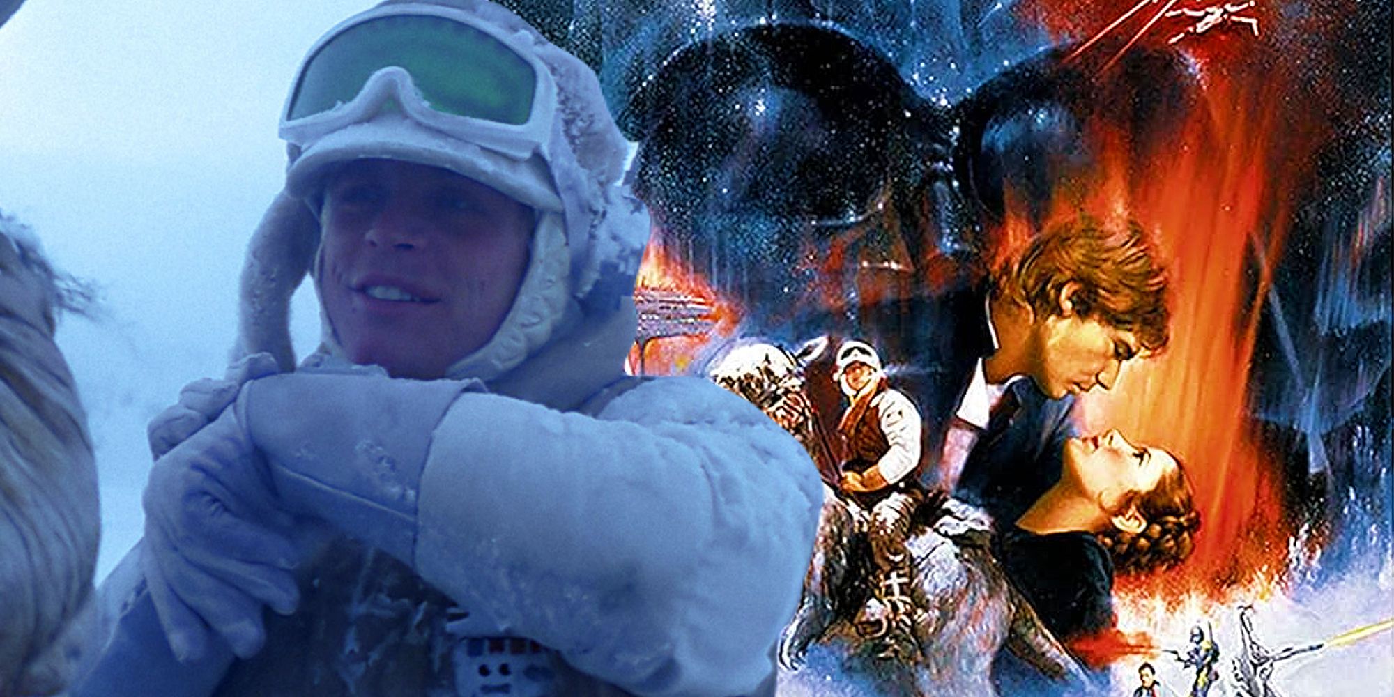 The poster for The Empire Strikes Back next to Luke Skywalker in his Hoth costume