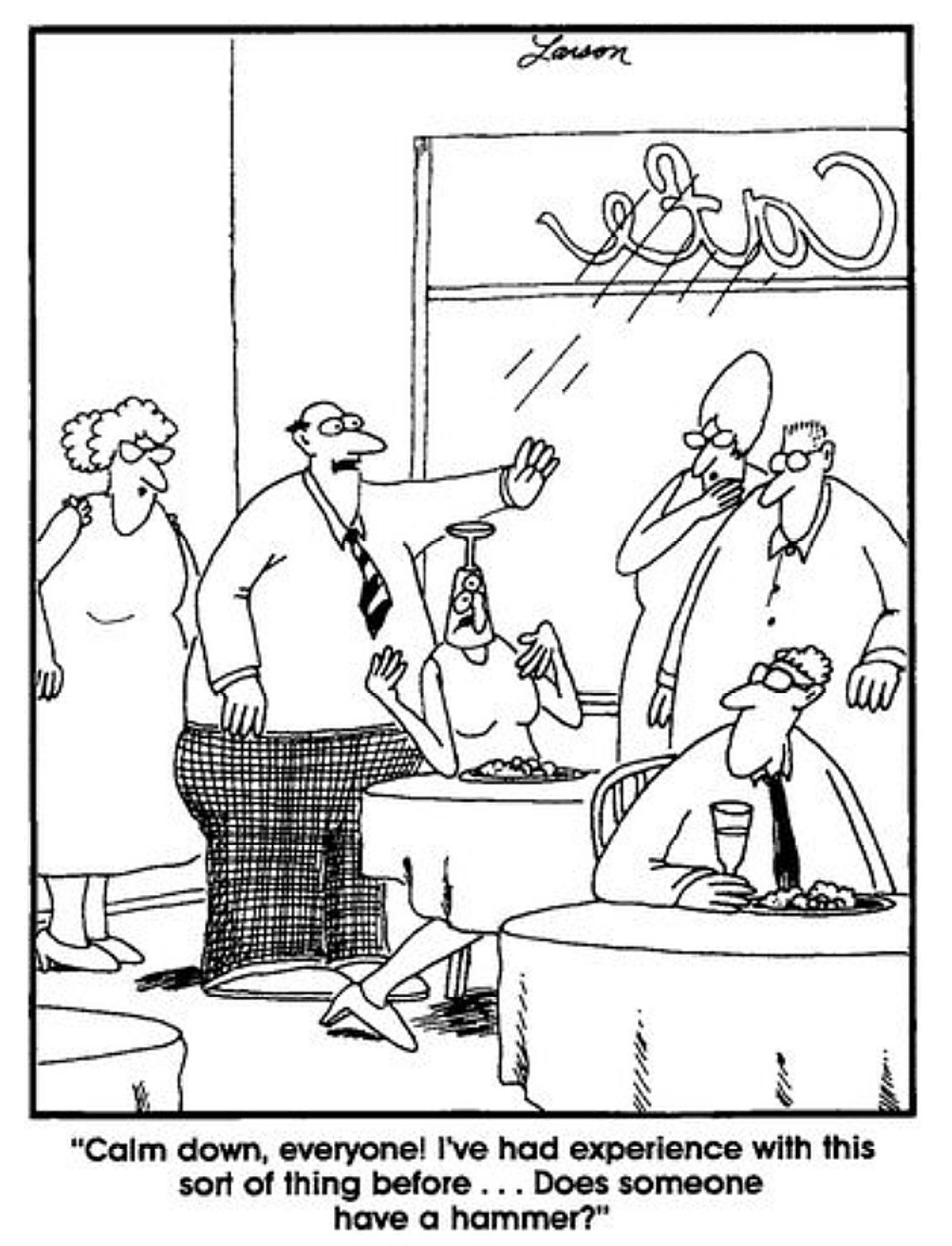 the far side comic woman gets her head trapped in a martini glass