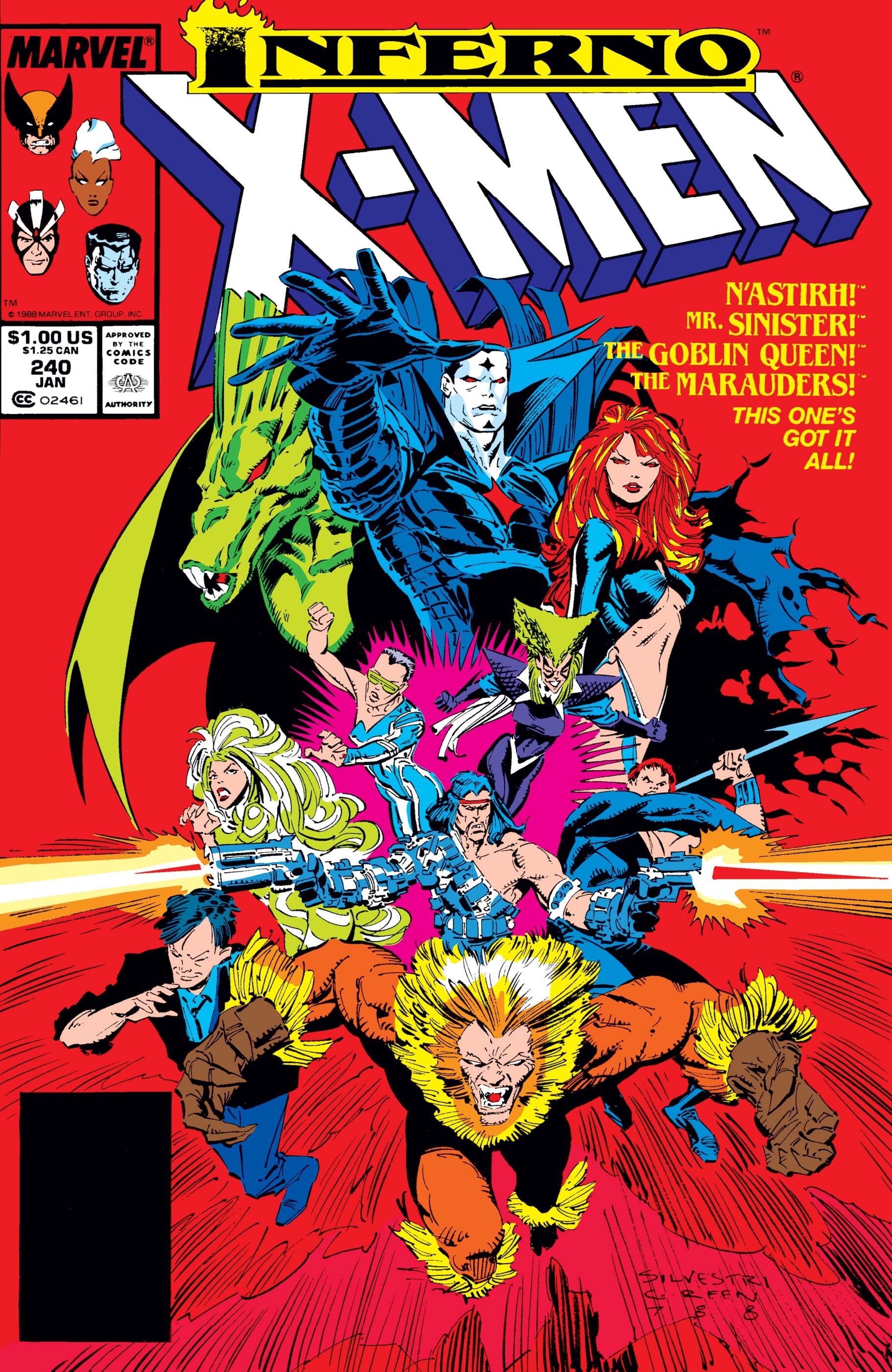 The Marauders and the other villains of Inferno on the cover of Uncanny X-Men #240