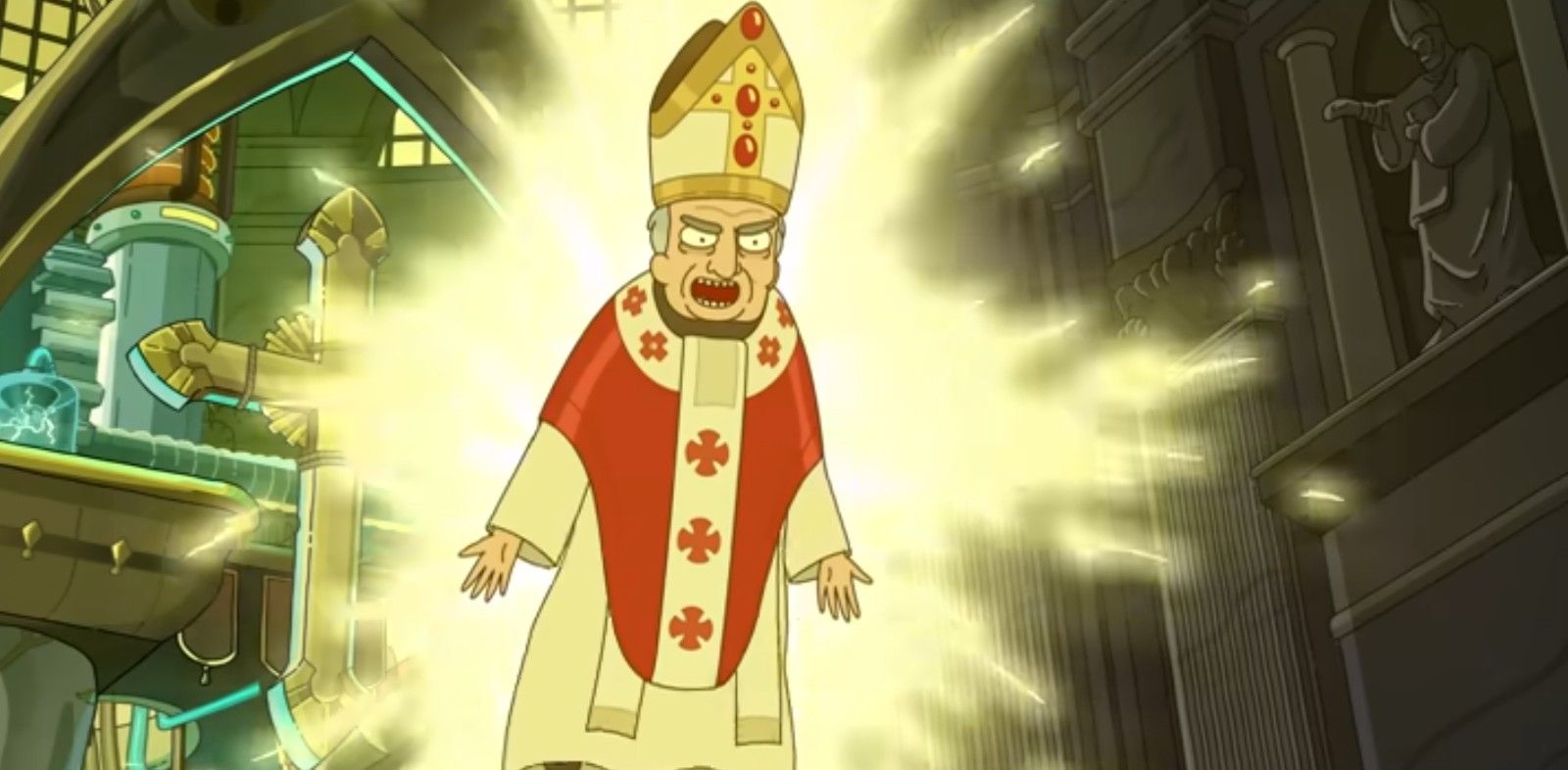 The Pope using his powers in Rick and Morty