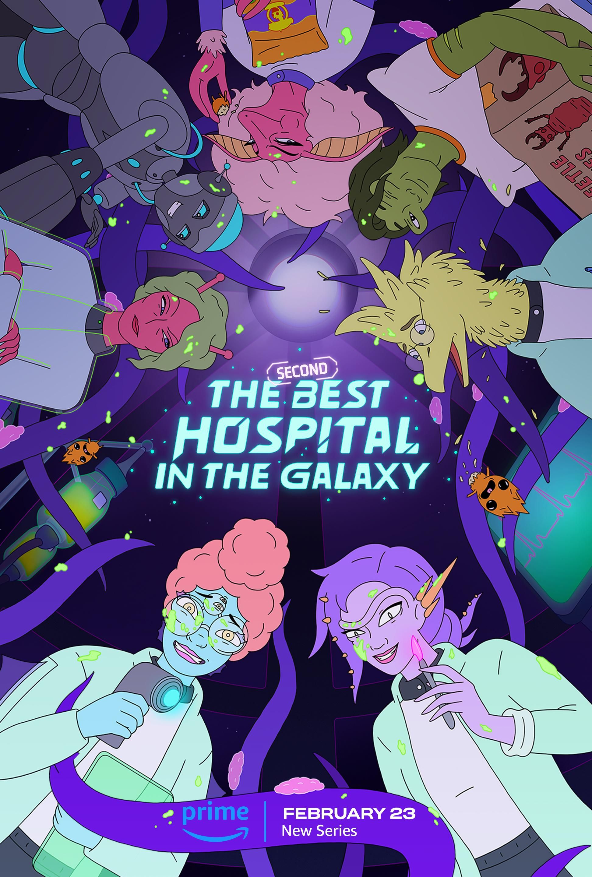 Pôster do programa de TV do segundo melhor hospital da galáxia com criaturas alienígenas