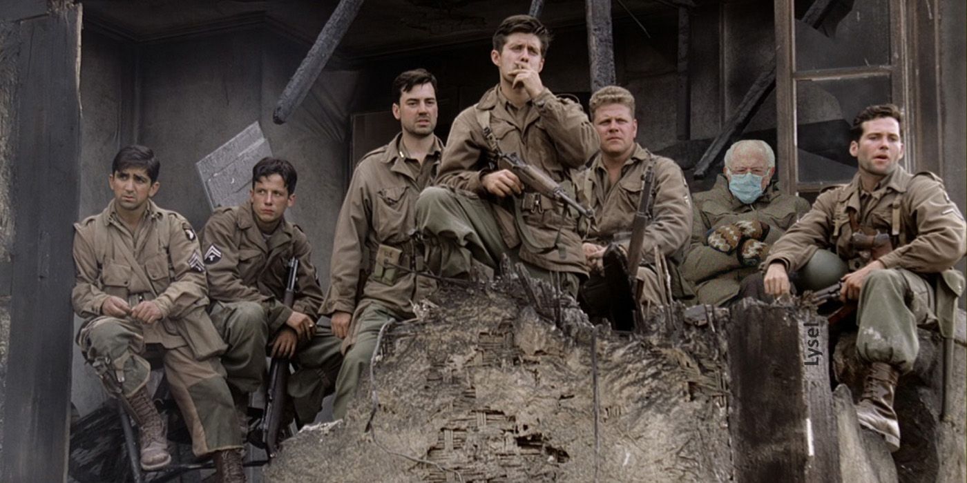The solders gathered together in Band of Brothers