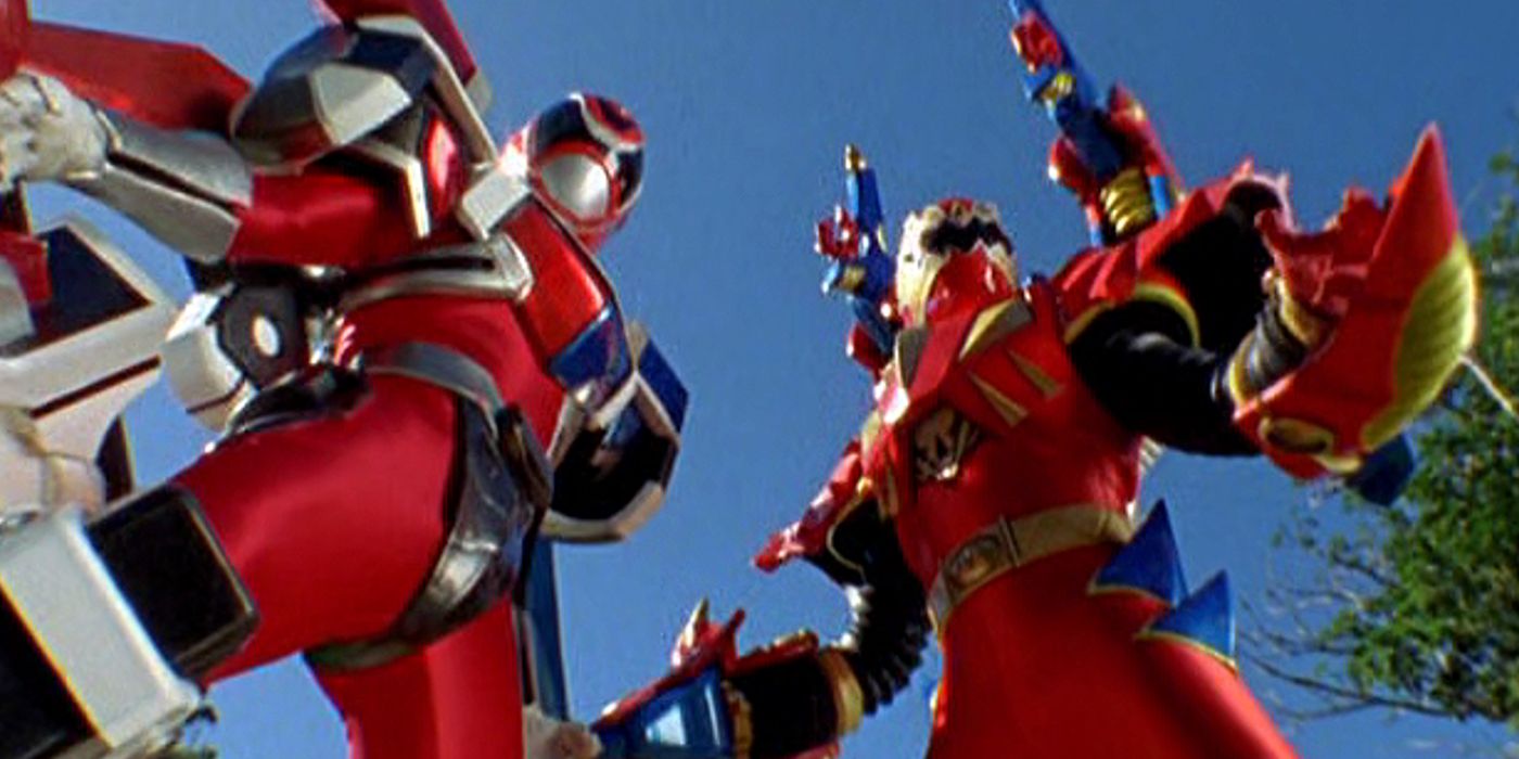 The SPD and Dino Thunder Red Rangers using their battle modes
