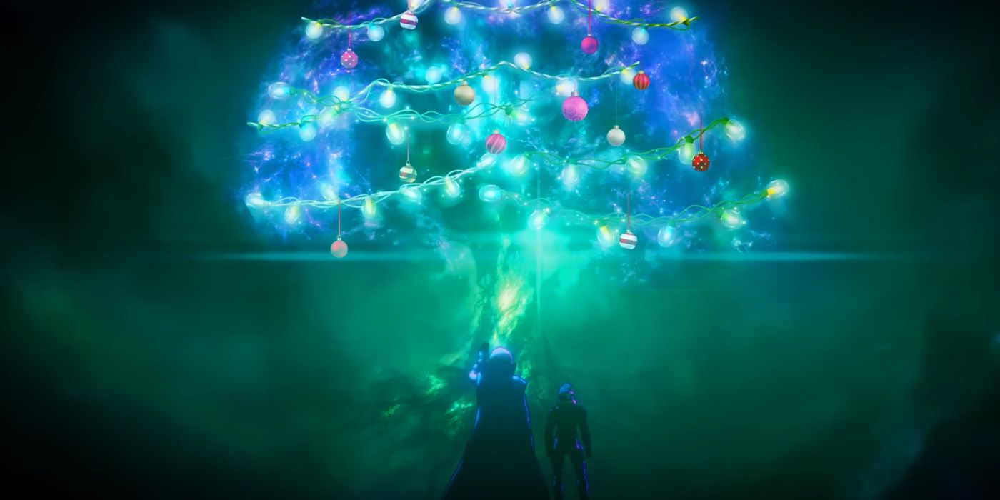 The Watcher and Captain Carter looking at Christmassy Yggdrasil in What If...? season 2 trailer