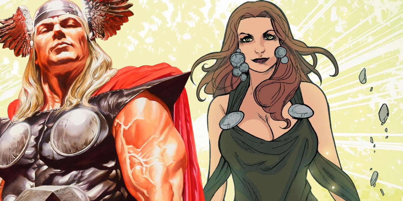 Featured Image: Alex Ross Thor (left) and his biological mother Gaia (right) from Marvel Comics