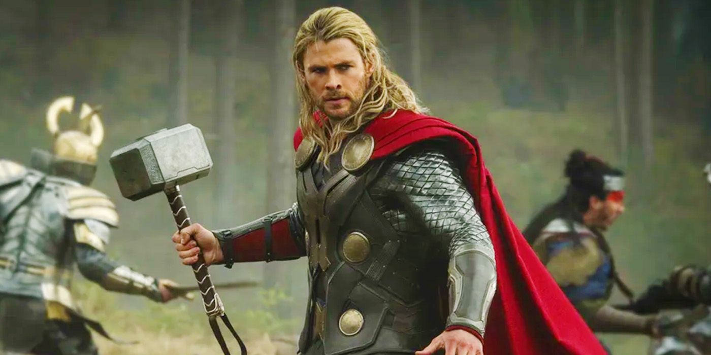 Chris Hemsworth's Thor using Mjolnir on Vanaheim in Thor The Dark World
