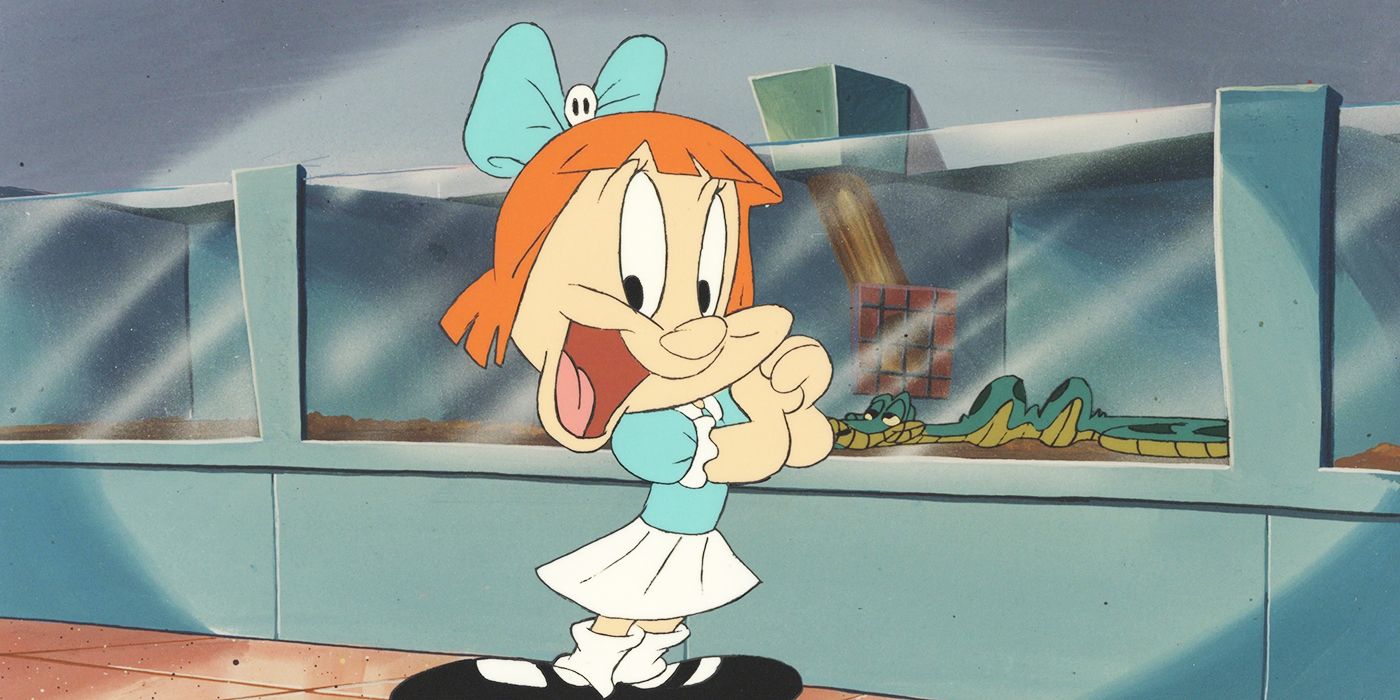 Tiny Toons Elmyra smiling in front of a snake