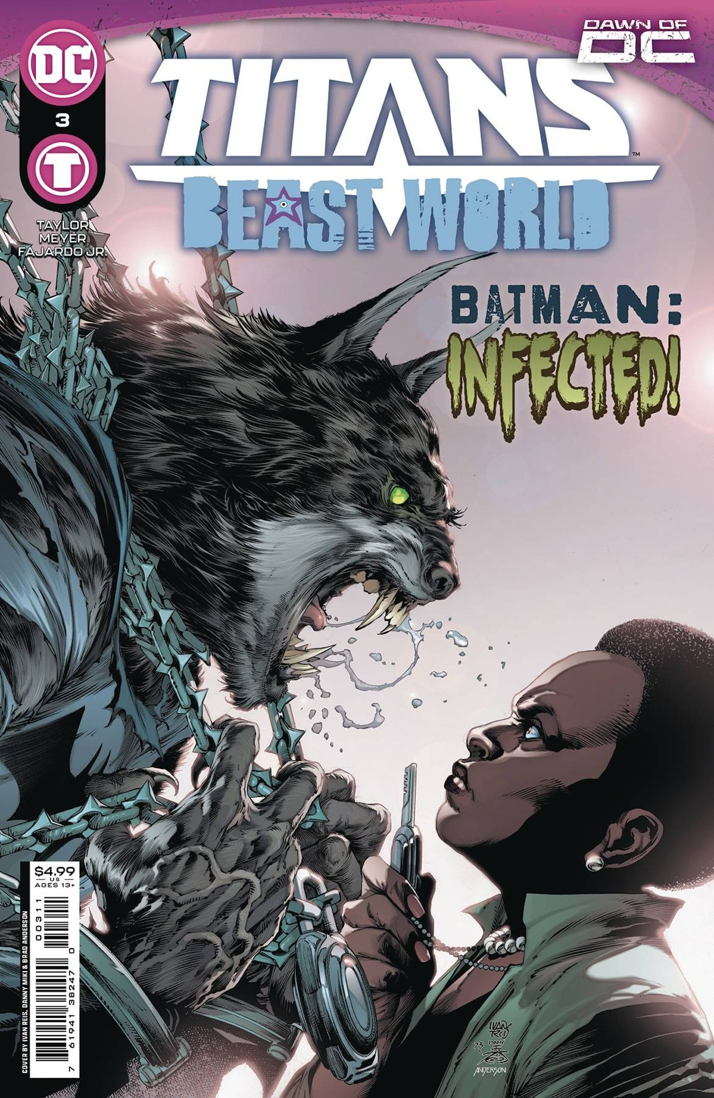 Titans Beast World 3 Main Cover: Batman as a wolf, chained by Amanda Waller.