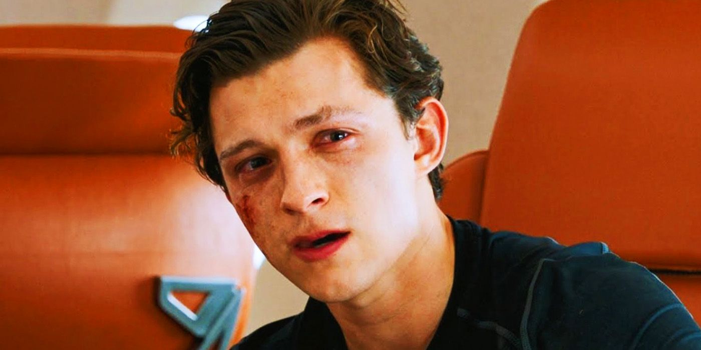 Tom Holland's Peter Parker crying in Spider-Man Far From Home
