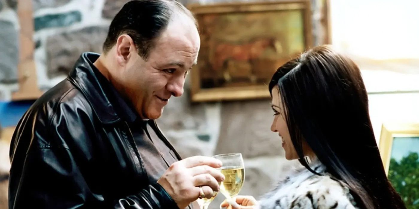 Tony Soprano and Valentina share a drink