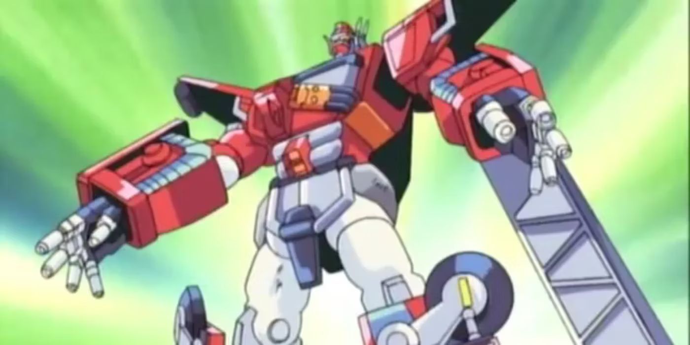 Optimus Prime transforms into his super fire convoy form in Transformers Robots in Disguise 