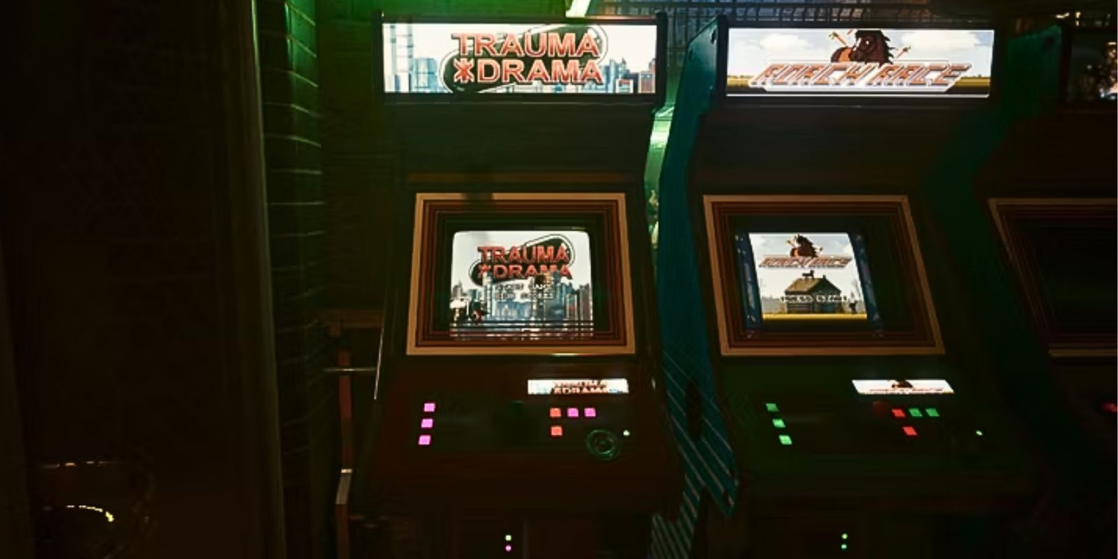 Trauma Drama and Roach Race arcade machines in Cyberpunk 2077