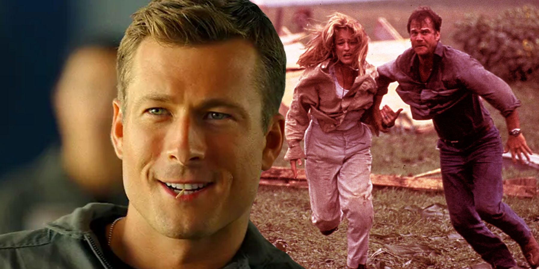 Glen Powell next to Jo and Bill in Twister