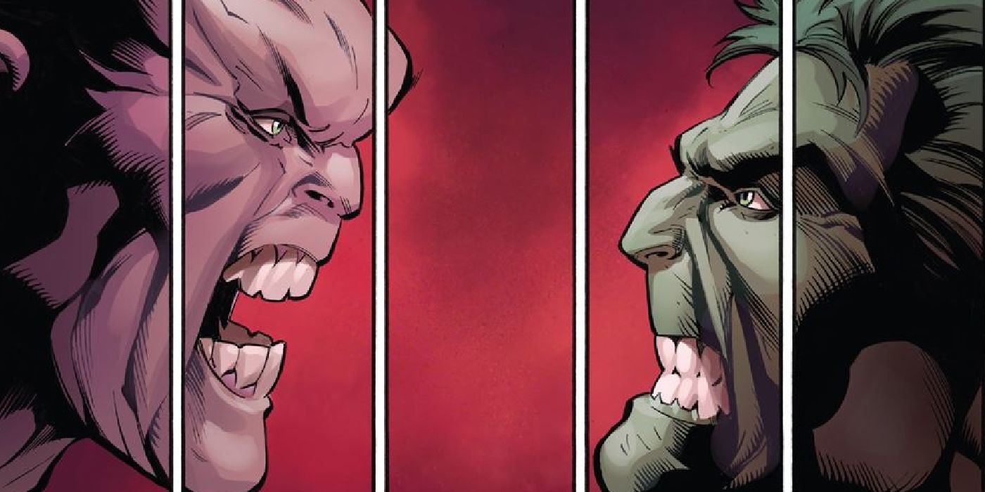 Ultimate Hulk sizing up Hulk before battling