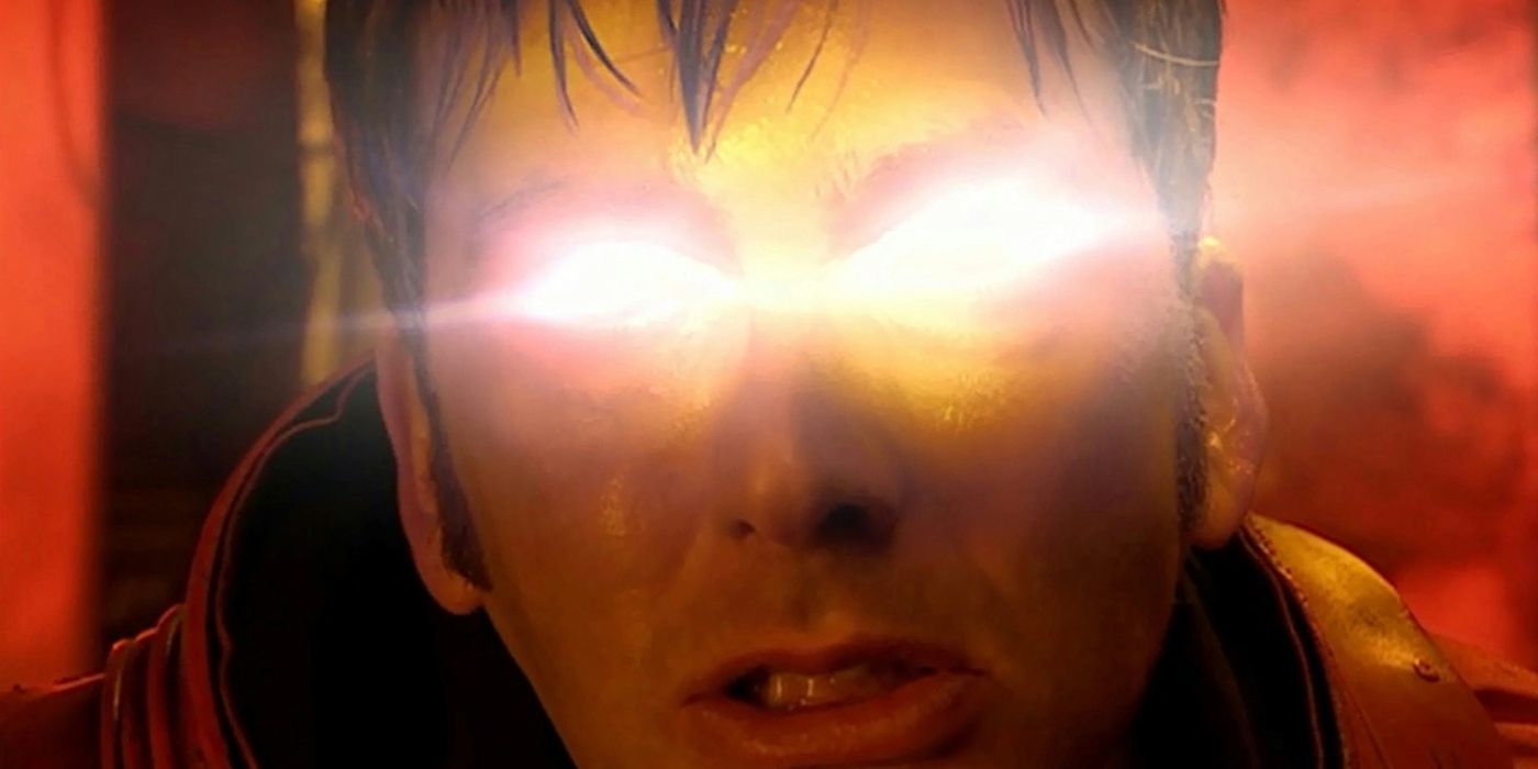 David Tennant as the Tenth Doctor infected by an alien sun in the Doctor Who episode 42