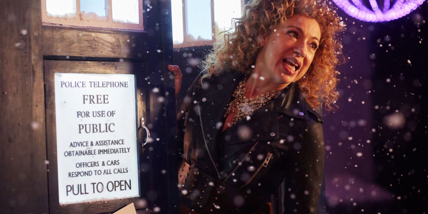 River leaning out of the TARDIS in the episode The Husbands of River Song