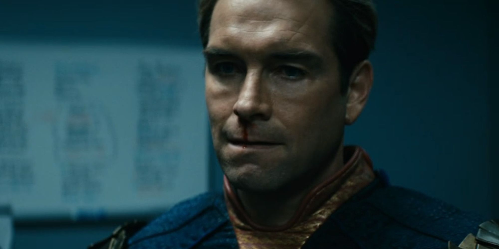 Antony Starr in The Boys as Homelander with a slightly bloody nose