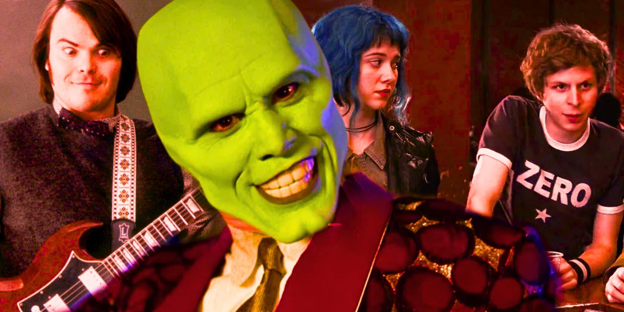 A blended image of characters from School of Rock, The Mask, and Scott Pilgrim Vs. The World